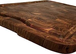 Mountain Woods Brown Organic End-Grain Acacia HardWooden Cutting Board for Kitchen w/Juice Groove | Chopping Board | Butcher Block - 24" x 16" x 1"