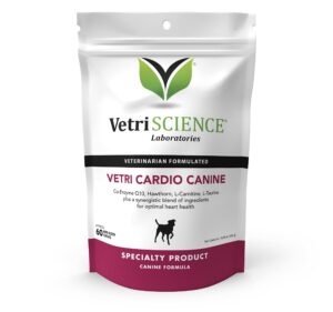 vetriscience vetri cardio canine complete cardiovascular support for dogs with coq10, taurine and arginine, 60 chews