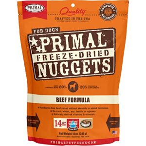 primal freeze dried nuggets for dogs beef, complete meal freeze dried dog food healthy grain free raw dog food, crafted in the usa (14 oz)