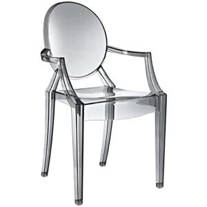 modway casper modern acrylic stacking kitchen and dining room arm chair in smoke - fully assembled