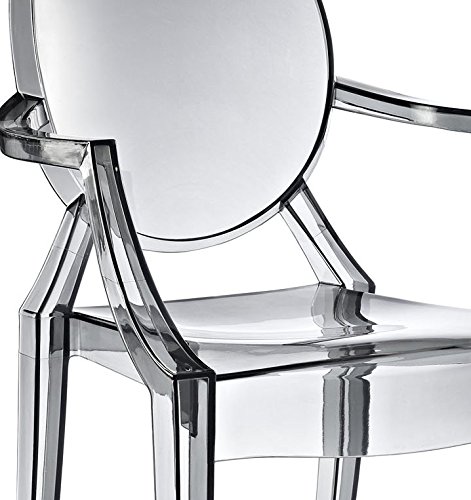 Modway Casper Modern Acrylic Stacking Kitchen and Dining Room Arm Chair in Smoke - Fully Assembled