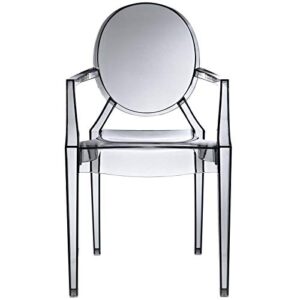 Modway Casper Modern Acrylic Stacking Kitchen and Dining Room Arm Chair in Smoke - Fully Assembled