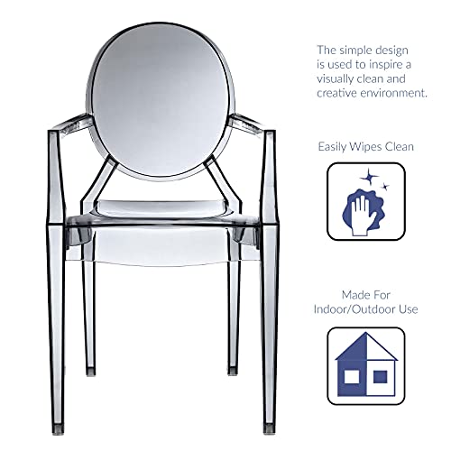 Modway Casper Modern Acrylic Stacking Kitchen and Dining Room Arm Chair in Smoke - Fully Assembled