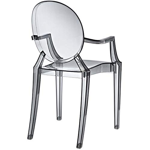 Modway Casper Modern Acrylic Stacking Kitchen and Dining Room Arm Chair in Smoke - Fully Assembled