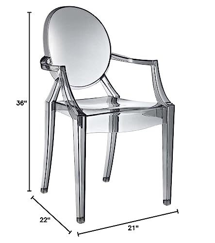 Modway Casper Modern Acrylic Stacking Kitchen and Dining Room Arm Chair in Smoke - Fully Assembled