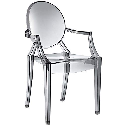 Modway Casper Modern Acrylic Stacking Kitchen and Dining Room Arm Chair in Smoke - Fully Assembled