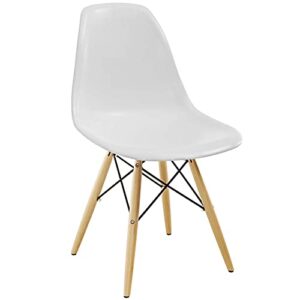 modway pyramid mid-century modern kitchen and dining room chair with natural wood legs in white
