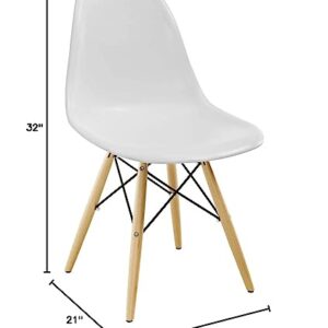 Modway Pyramid Mid-Century Modern Kitchen and Dining Room Chair with Natural Wood Legs in White