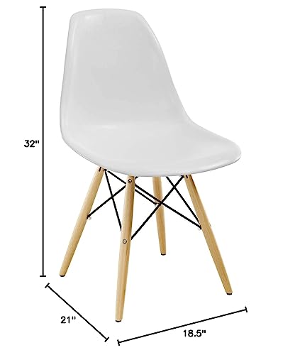 Modway Pyramid Mid-Century Modern Kitchen and Dining Room Chair with Natural Wood Legs in White