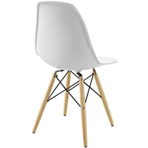 Modway Pyramid Mid-Century Modern Kitchen and Dining Room Chair with Natural Wood Legs in White