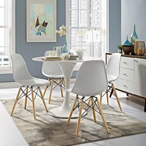 Modway Pyramid Mid-Century Modern Kitchen and Dining Room Chair with Natural Wood Legs in White