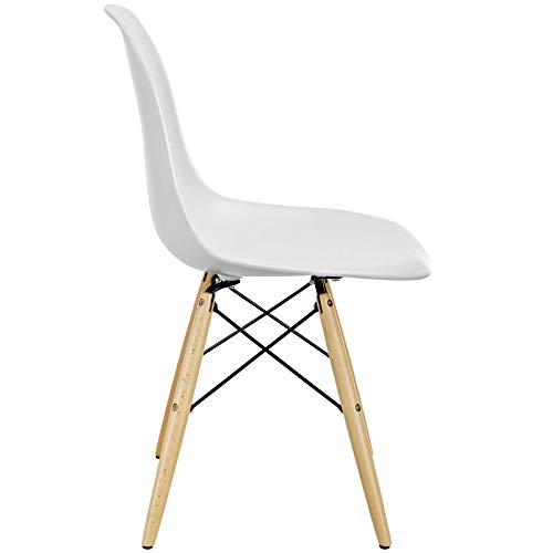 Modway Pyramid Mid-Century Modern Kitchen and Dining Room Chair with Natural Wood Legs in White