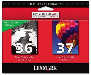 lexmark 18c2229 36 37 x3650 x4650 x5650 x6650 x6675 z2420 ink cartridge set (black & color, 2-pack) in retail packaging