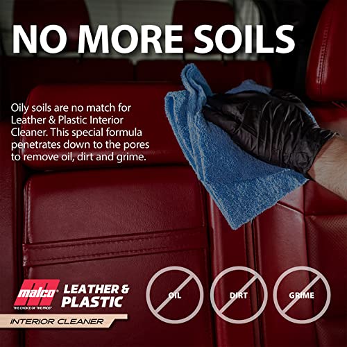 Malco Leather & Plastic Cleaner – Penetrates Deep to Remove Dirt, Grime and Oily Soils/Restores Leather, Plastic and Vinyl/Leaves Surfaces Clean, Shiny and Film-Free / 22 Oz. (100116)