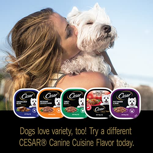 CESAR Wet Dog Food Loaf & Topper in Sauce Rotisserie Chicken Flavor with Bacon & Cheese, (24) 3.5 oz. Easy Peel Trays