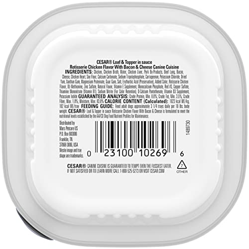 CESAR Wet Dog Food Loaf & Topper in Sauce Rotisserie Chicken Flavor with Bacon & Cheese, (24) 3.5 oz. Easy Peel Trays