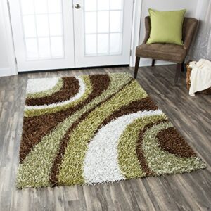 Rizzy Home Kempton Collection Polyester Area Rug, 5' x 7', Multi/Sage/Brown/White Stripe