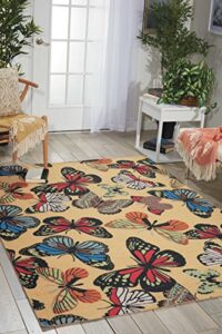 nourison home & garden indoor/outdoor yellow 5'3" x 7'5" area-rug, easy washing, non shedding, bed room, living room, dining room, kitchen (5x7)