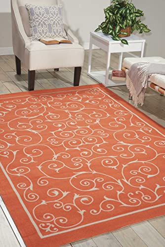 Nourison Home & Garden Indoor/Outdoor Orange 10' x 13' Area -Rug, Easy -Cleaning, Non Shedding, Bed Room, Living Room, Dining Room, Kitchen (10x13)