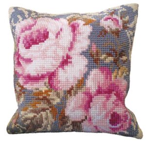 rto rose ancienne collection d'art stamped needlepoint cushion kit, 40 x 40cm
