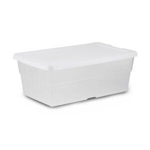 sterilite 6 quart clear stacking closet storage tote container with white lid