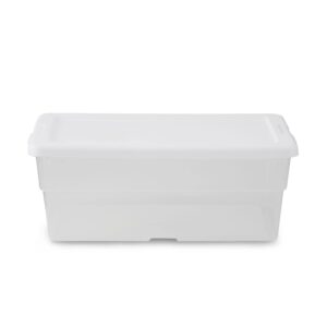 Sterilite 6 Quart Clear Stacking Closet Storage Tote Container with White Lid