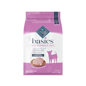 blue buffalo basics skin & stomach care, natural adult small breed dry dog food, turkey & potato 4-lb