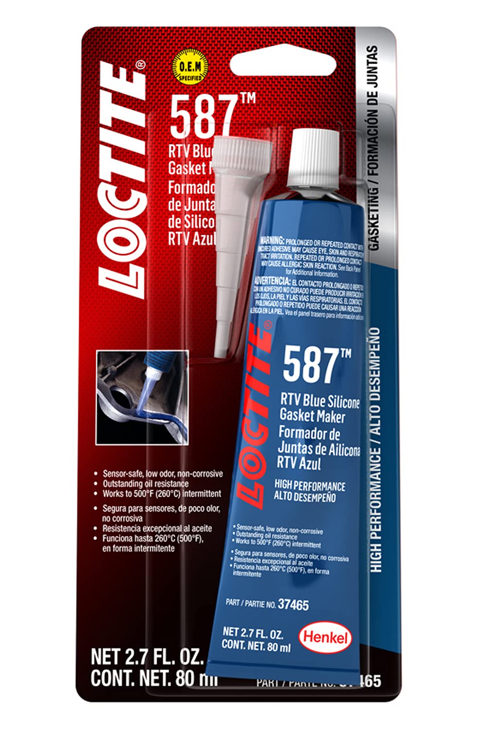 LOCTITE RTV 587 Blue High-Performance Silicone Gasket Maker: Sensor-Safe, Flexible, Non-Corrosive, Oil Resistance, Joint Movement Valves | Blue, 80 ml Tube (PN: 37465-491983)