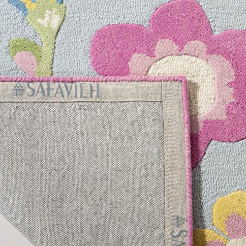 SAFAVIEH Kids Collection Accent Rug - 4' x 6', Blue & Multi, Handmade Floral Wool, Ideal for High Traffic Areas in Entryway, Living Room, Bedroom (SFK311A)