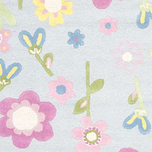 SAFAVIEH Kids Collection Accent Rug - 4' x 6', Blue & Multi, Handmade Floral Wool, Ideal for High Traffic Areas in Entryway, Living Room, Bedroom (SFK311A)