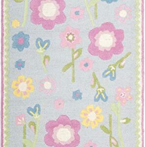 SAFAVIEH Kids Collection Accent Rug - 4' x 6', Blue & Multi, Handmade Floral Wool, Ideal for High Traffic Areas in Entryway, Living Room, Bedroom (SFK311A)