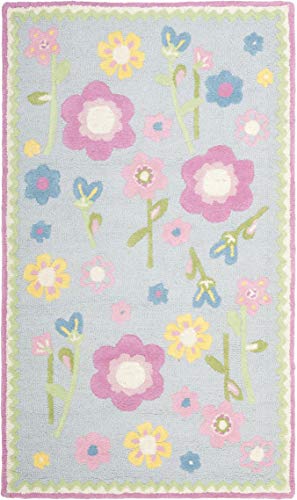 SAFAVIEH Kids Collection Accent Rug - 4' x 6', Blue & Multi, Handmade Floral Wool, Ideal for High Traffic Areas in Entryway, Living Room, Bedroom (SFK311A)