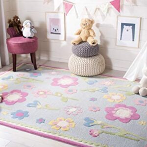 SAFAVIEH Kids Collection Accent Rug - 4' x 6', Blue & Multi, Handmade Floral Wool, Ideal for High Traffic Areas in Entryway, Living Room, Bedroom (SFK311A)