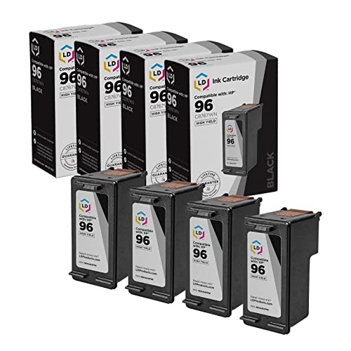 LD Products Remanufactured Compatible Replacements for HP 96 Ink Cartridges HY (4 Pack - Black) for use in OfficeJet, DesignJet, Photo Smart and DeskJet