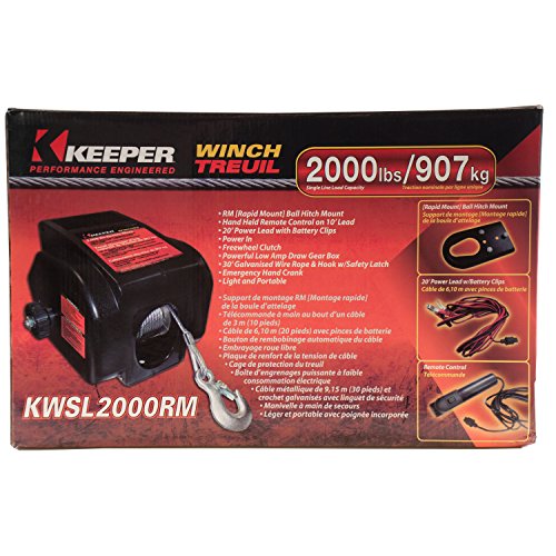 KEEPER KWSL2000RM 12V DC Rapid Mount Portable Winch with Handheld Remote - 6000 lbs. Load Capacity