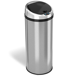 itouchless 13 gallon sensor garbage can with absorbx odor control system, stainless steel, round touchless automatic trash bin for kitchen and office