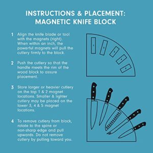 Messermeister Magnetic Knife Block, Acacia - Elegant, Durable & Secure - Holds 10 Knives or Steels & Scissors - 10"w x 10"h x 3"d