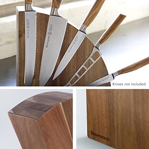 Messermeister Magnetic Knife Block, Acacia - Elegant, Durable & Secure - Holds 10 Knives or Steels & Scissors - 10"w x 10"h x 3"d