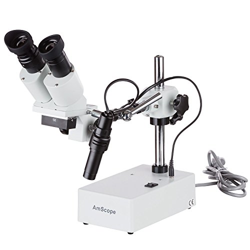 AmScope SE410 Professional Binocular Stereo Microscope, WF10x Eyepieces, 10X Magnification, 1X Objective, Tungsten Lighting, Boom-Arm Stand, 110V-120V