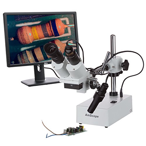 AmScope SE410 Professional Binocular Stereo Microscope, WF10x Eyepieces, 10X Magnification, 1X Objective, Tungsten Lighting, Boom-Arm Stand, 110V-120V