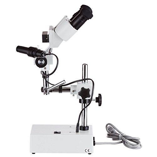 AmScope SE410 Professional Binocular Stereo Microscope, WF10x Eyepieces, 10X Magnification, 1X Objective, Tungsten Lighting, Boom-Arm Stand, 110V-120V