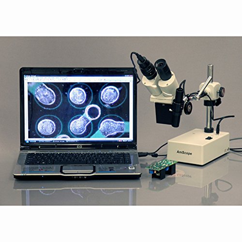 AmScope SE402Y Professional Binocular Stereo Microscope, WF10x and WF15x Eyepieces, 10X/15X/20X/30X Magnification, 1X and 2X Objectives, Tungsten Lighting, Boom-Arm Stand, 110V-120V