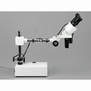 AmScope SE402Y Professional Binocular Stereo Microscope, WF10x and WF15x Eyepieces, 10X/15X/20X/30X Magnification, 1X and 2X Objectives, Tungsten Lighting, Boom-Arm Stand, 110V-120V