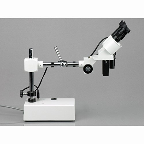 AmScope SE402Y Professional Binocular Stereo Microscope, WF10x and WF15x Eyepieces, 10X/15X/20X/30X Magnification, 1X and 2X Objectives, Tungsten Lighting, Boom-Arm Stand, 110V-120V