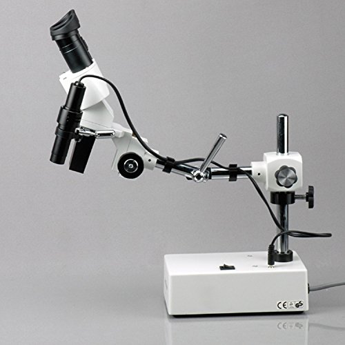 AmScope SE402Y Professional Binocular Stereo Microscope, WF10x and WF15x Eyepieces, 10X/15X/20X/30X Magnification, 1X and 2X Objectives, Tungsten Lighting, Boom-Arm Stand, 110V-120V