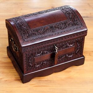 NOVICA Colonial Wood And Leather Jewelry Box, Brown 'Colonial Treasure'