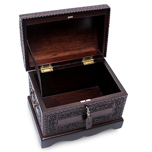 NOVICA Colonial Wood And Leather Jewelry Box, Brown 'Colonial Treasure'