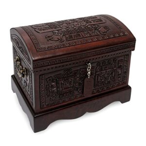 novica tooled leather and wood handcrafted treasure chest jewelry box with organizer tray, 'inca domain'