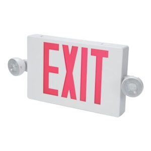 all pro apch7r combo unit, integrated led exit sign with (2) led emergency light heads, 25-watt, white with red letters