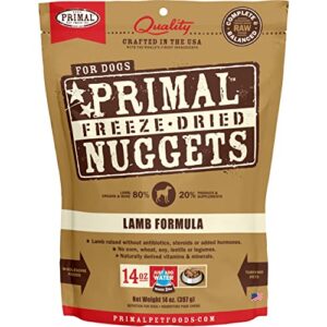 primal freeze dried nuggets for dogs lamb, complete meal freeze dried dog food healthy grain free raw dog food, crafted in the usa (14 oz)